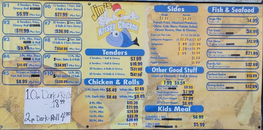 Jim's Krispy Fried Chicken Menu 2